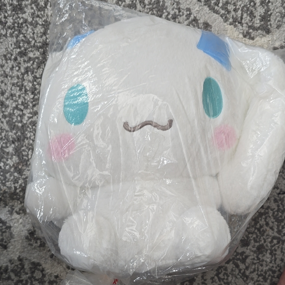 Cute White Plush Toy with Blue and Pink Accents